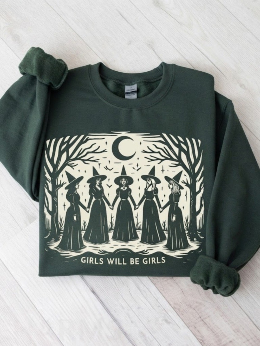 Girls Will Be Girls Witch Moon Graphic Art Gildan Sweatshirt